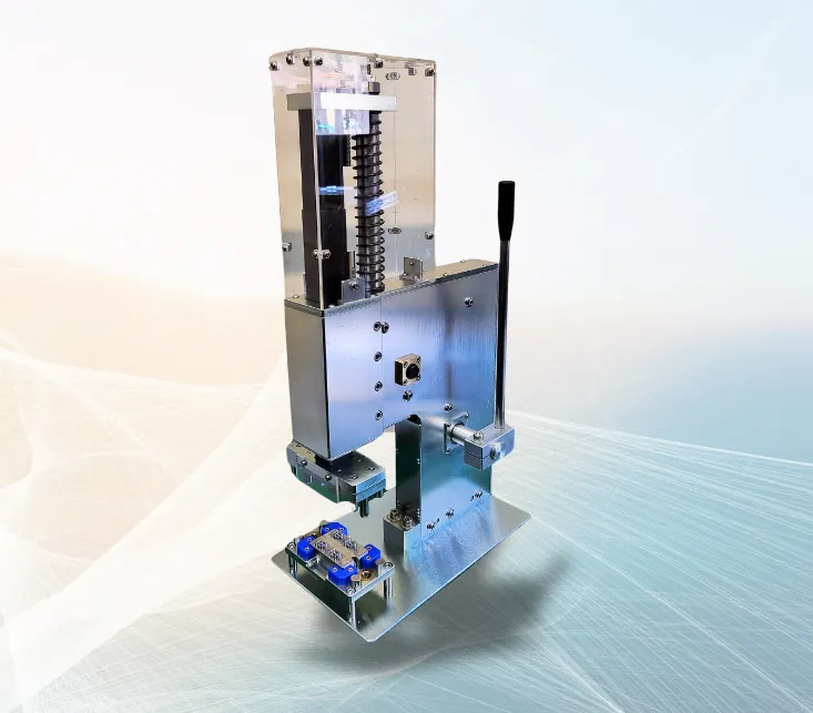 Large profile setting jig with a clear acrylic guide column and a hand-lever clamp mechanism